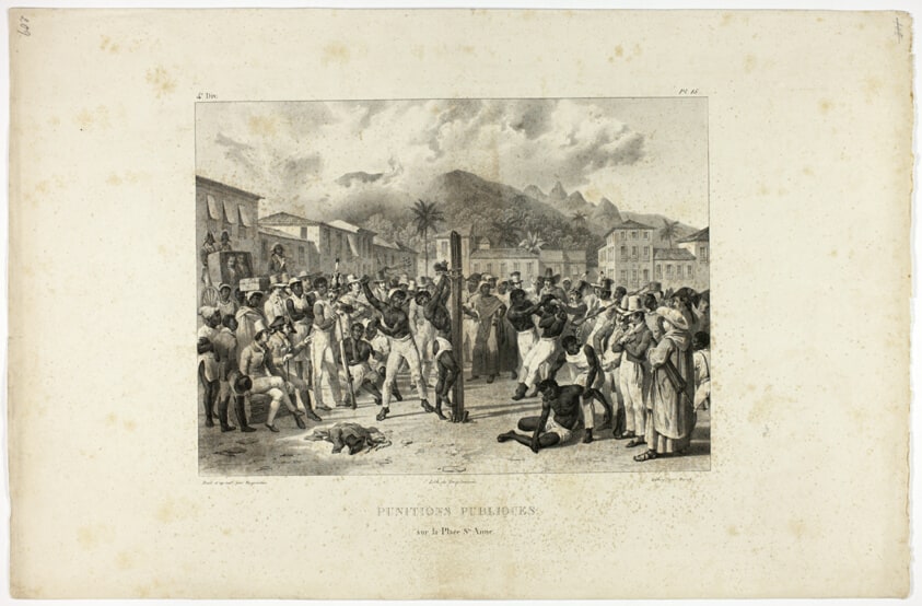 Public Punishment in the Place Sainte Anne, plate 15 from Customs and traditions of the Negroes, volume 4 of Voyage pittoresque dans le Brésil