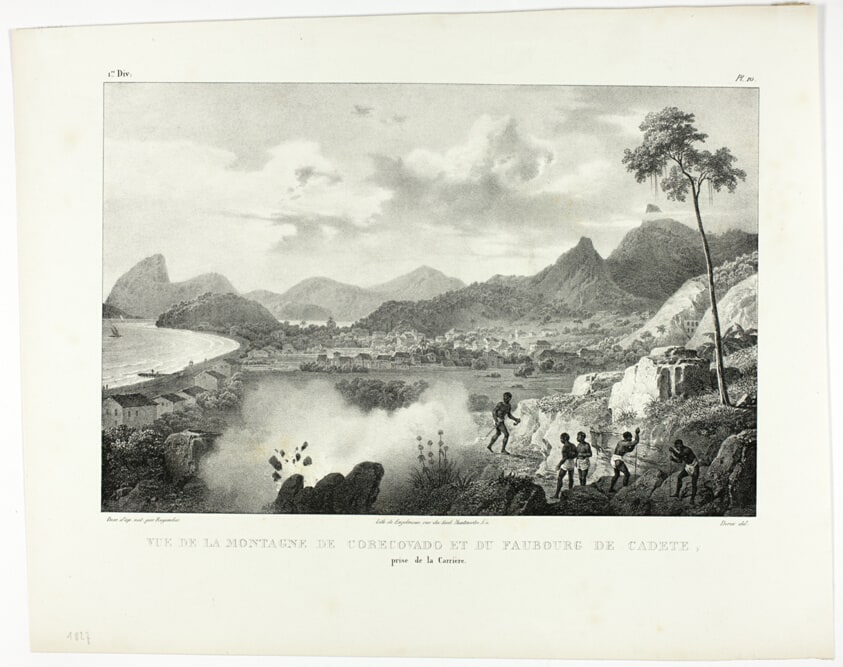View of Mount Corecovado and Faubourg de Cadete, taken from the Quarry, plate 10 from Customs and traditions of Negroes, volume 4 of Voyage pittoresque dans le Brésil