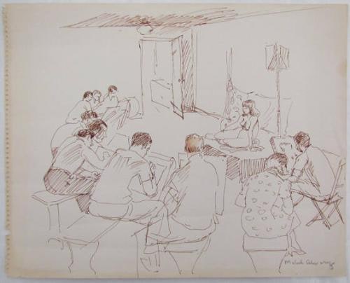 Artists in sketching class