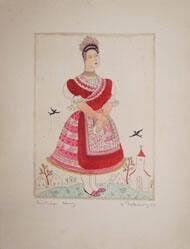 Etching from Hungary; Hongarie; Ungar; Ungheria or Magyar népviseletek; 8 eredeti kézzel szinezett rézkarc Pekáry Istvántoól [Hungarian peasant costumes; 8 original hand-colored etchings from István Pekáy]