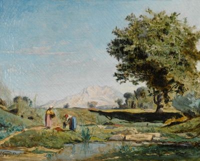 Deux lavandières devant la Sainte-Victoire