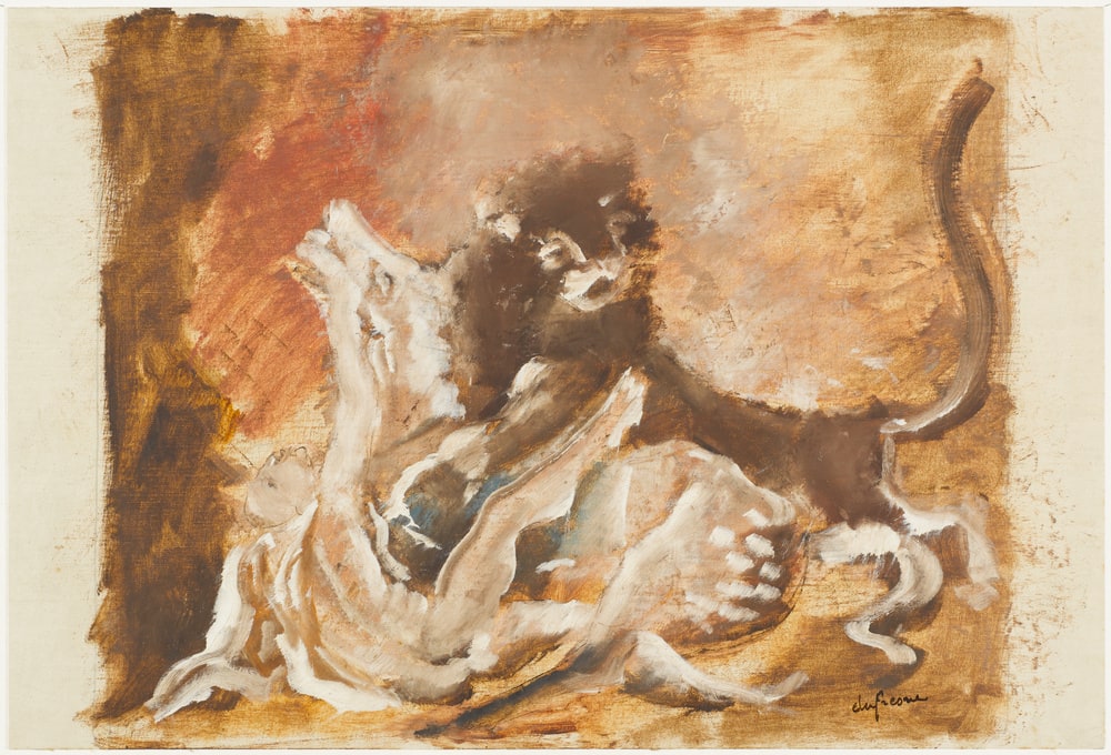 Combat d'un lion et d'un cavalier