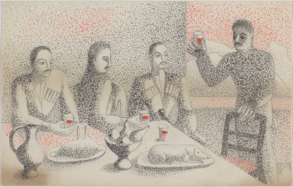 Personnages géorgiens à table