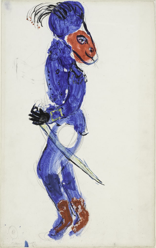Maquette de costume pour "L'Oiseau de feu" : guerrier à la tête d'âne