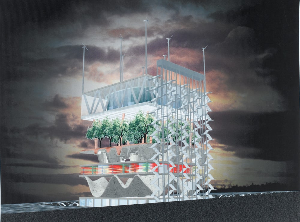 Etude d'ambiance, arrière du bâtiment de nuit
