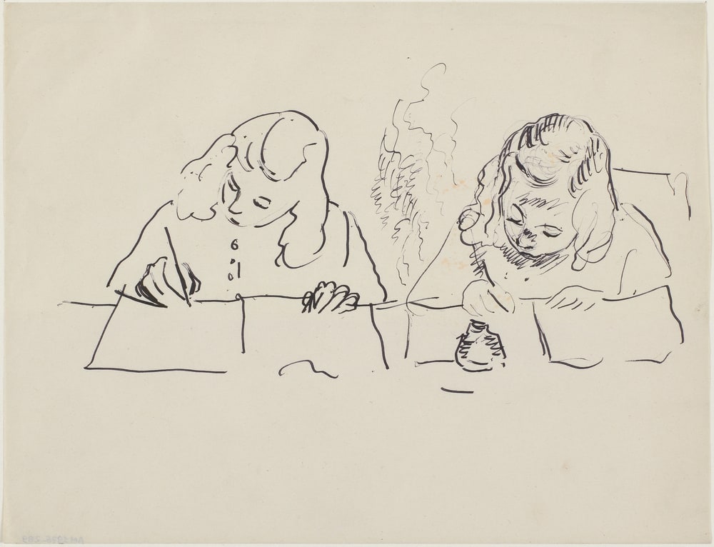 2 études de petites filles écrivant