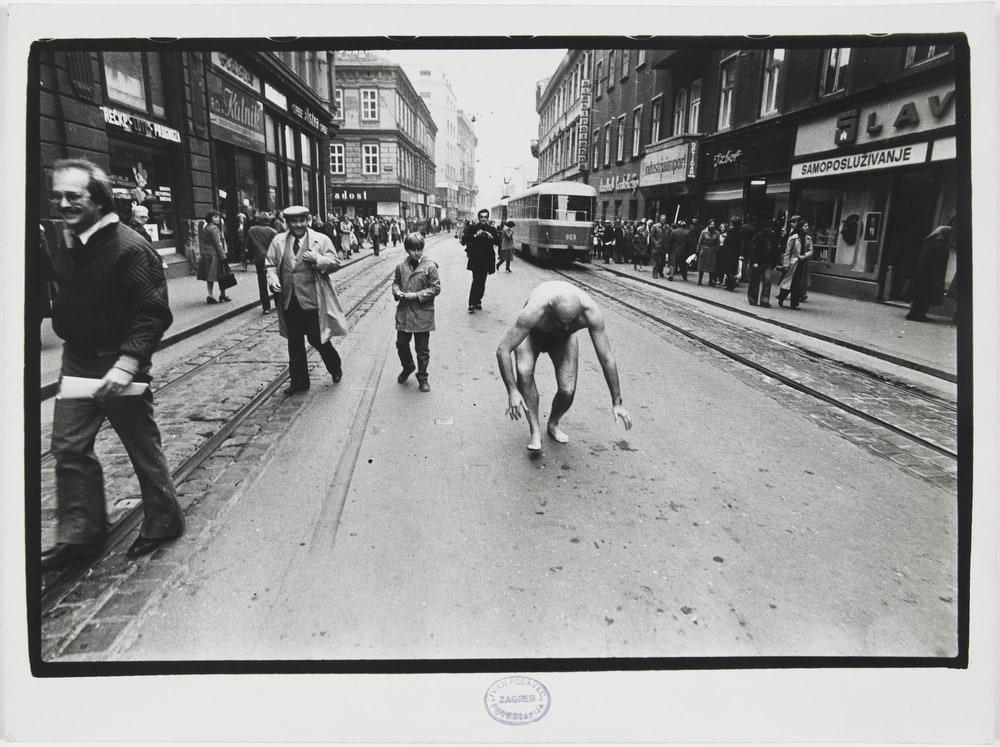 Zagreb, I Love you!
Performance : Lying Naked on the Asphalt, Kissing the Asphalt, Homage to Howard Hawks and his Film Hatari