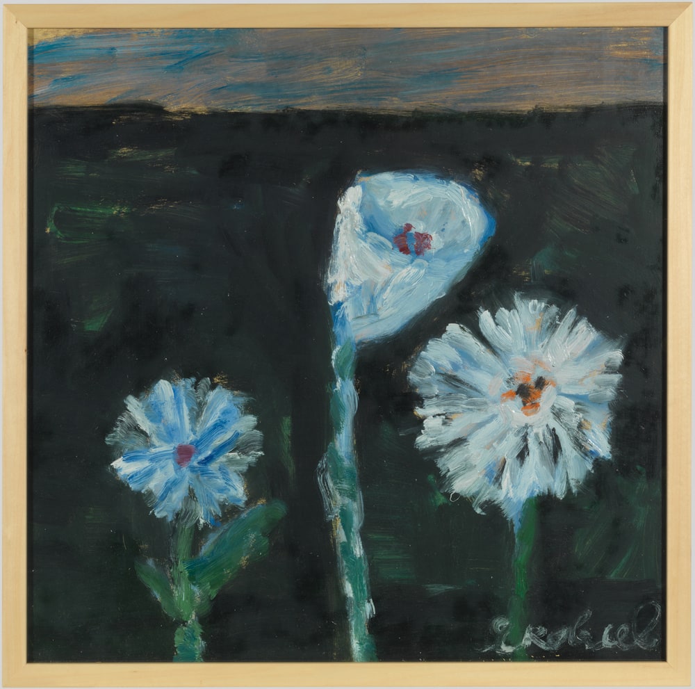 Paysage avec trois fleurs blanches