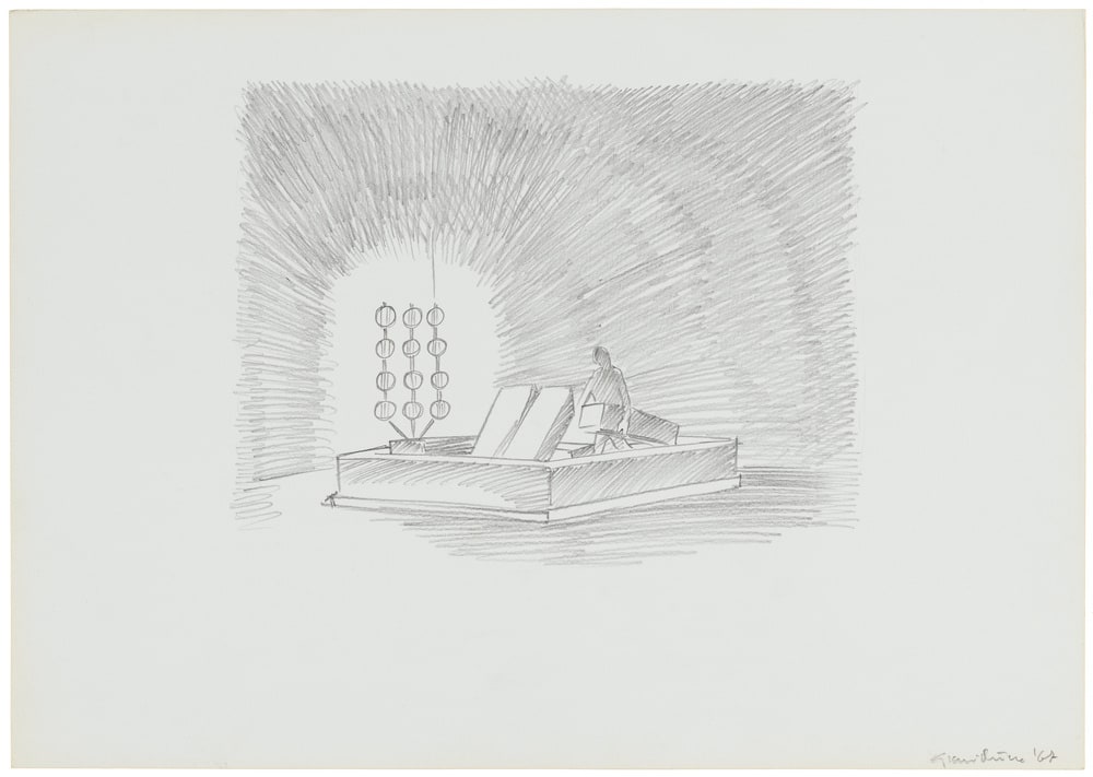 Rumble Sofa, perspective avec personnage et luminaire