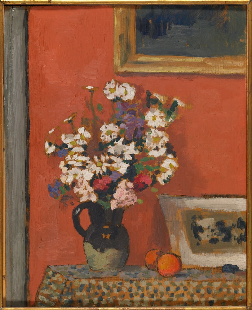 Fleurs sur fond rose