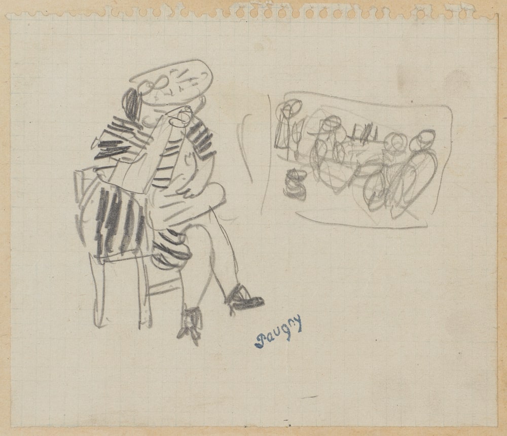 Femme assise pres d'un tableau