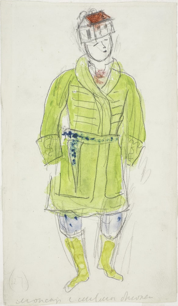 Maquette de costume pour "L'Oiseau de feu" : cosaque au manteau vert