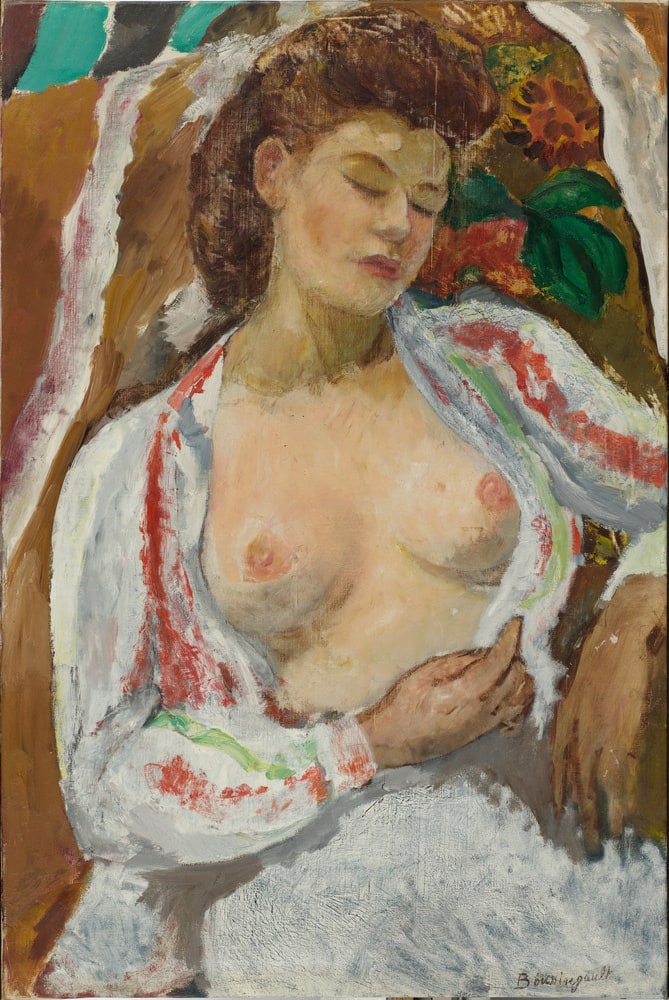 Femme aux seins nus assise