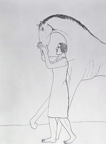 Cheval de profil et femme