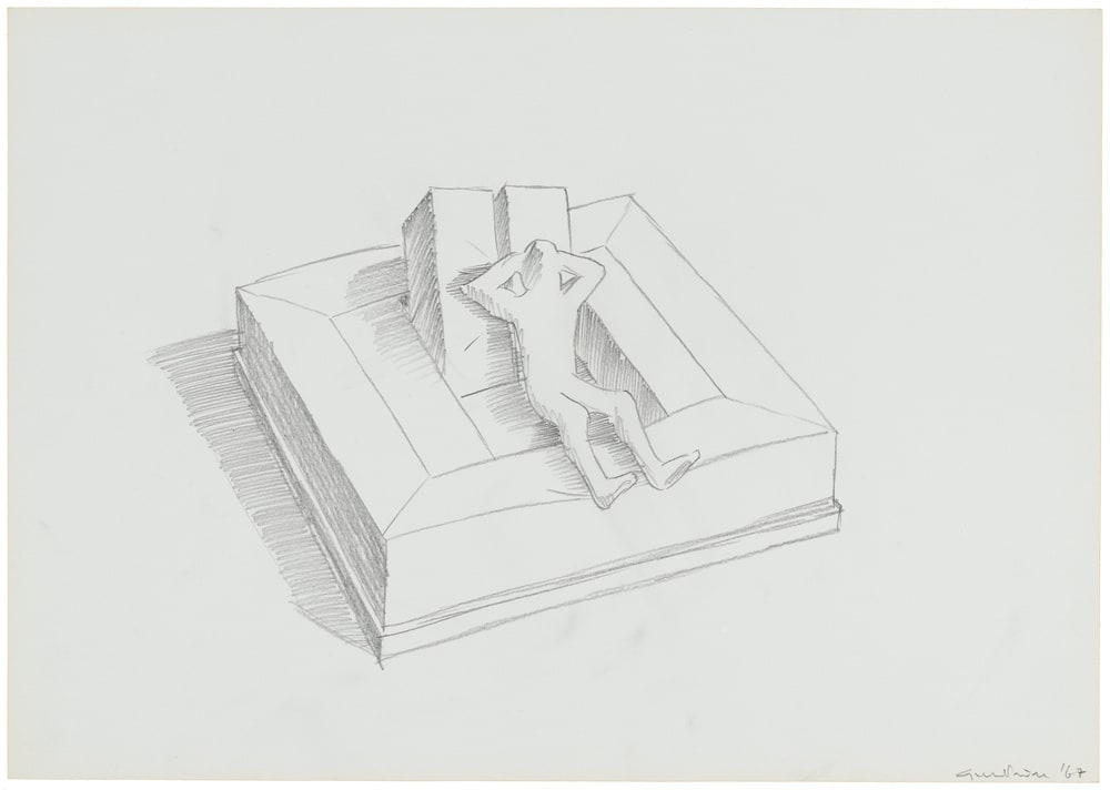 Rumble Sofa, perspective avec personnage de face