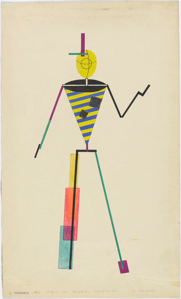 Dessin préparatoire de marionnette pour Histoire du soldat d'Igor Stravinsky  : Le soldat