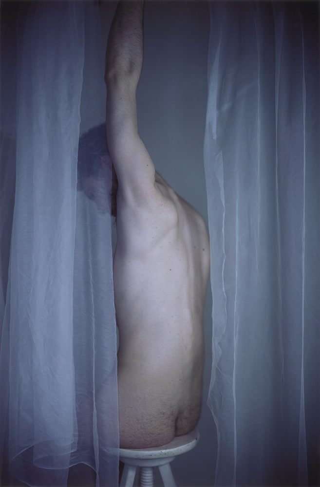 James with Two White Curtains