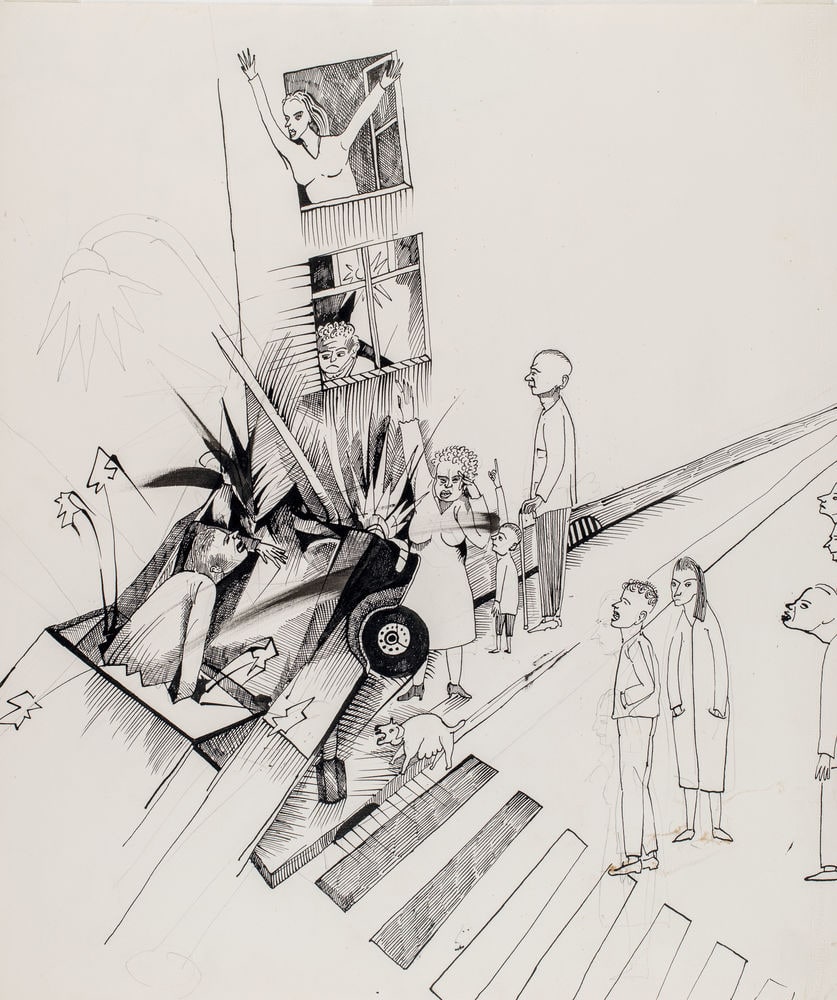 Accident et femme criant à la fenêtre