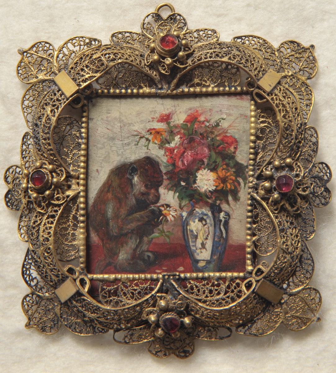 Affe mit Margarite. Miniatur aus der Sammlung Loewe