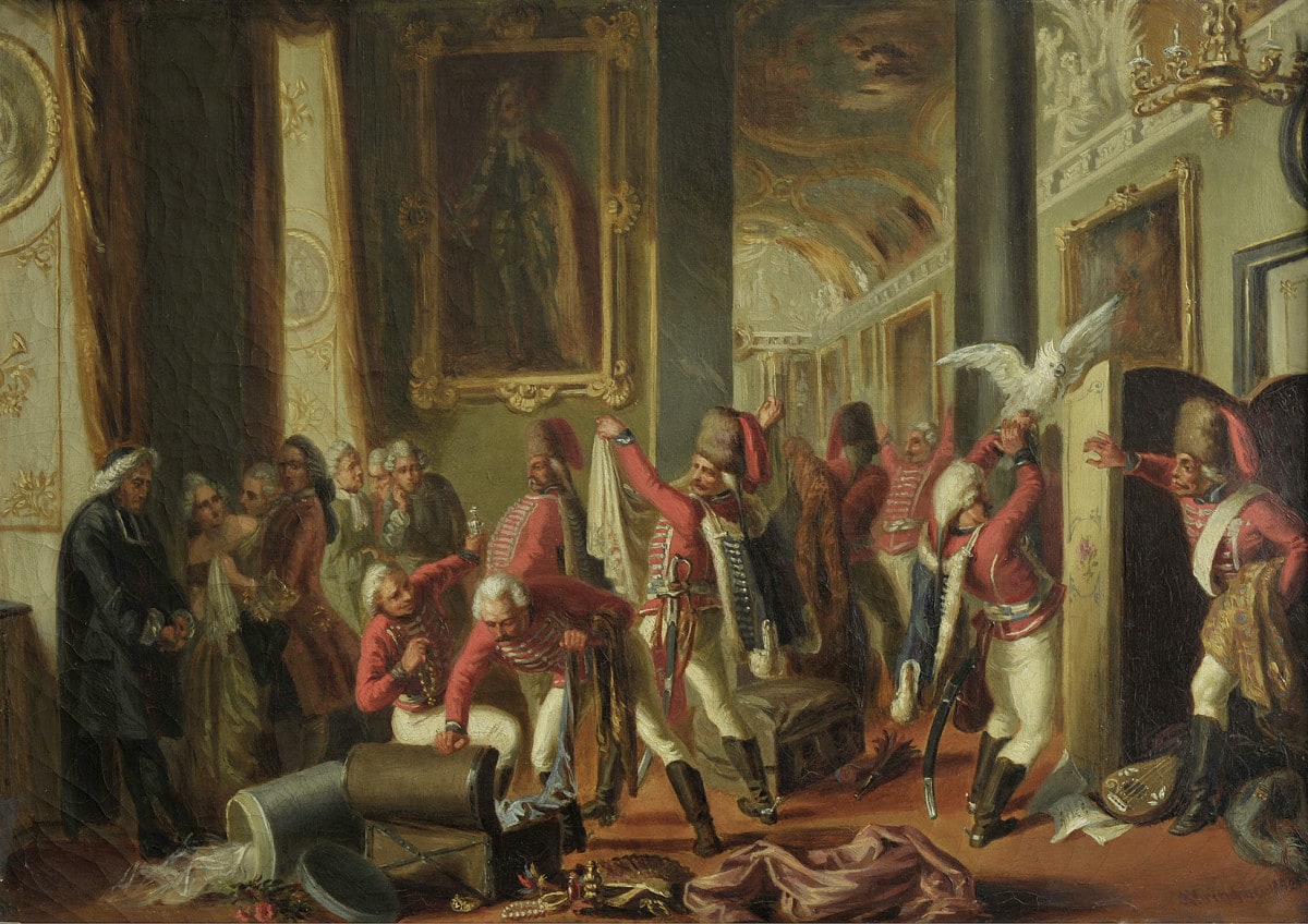 Seidlitzsche Husaren vom Grünen Regiment beim Plündern im Schloß zu Gotha