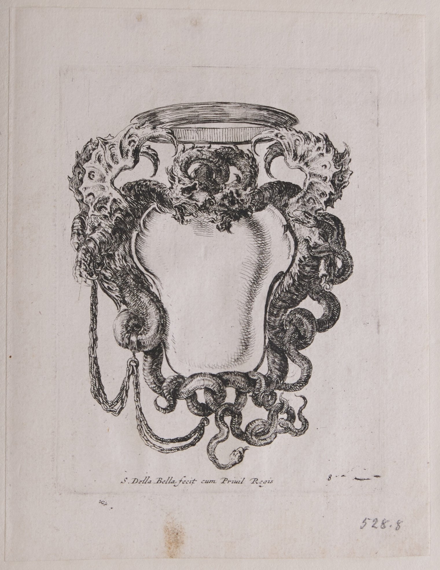 Kartuschenfeld mit zwei Drachen aus der Folge „Nouvelles Inventions de Cartouches“