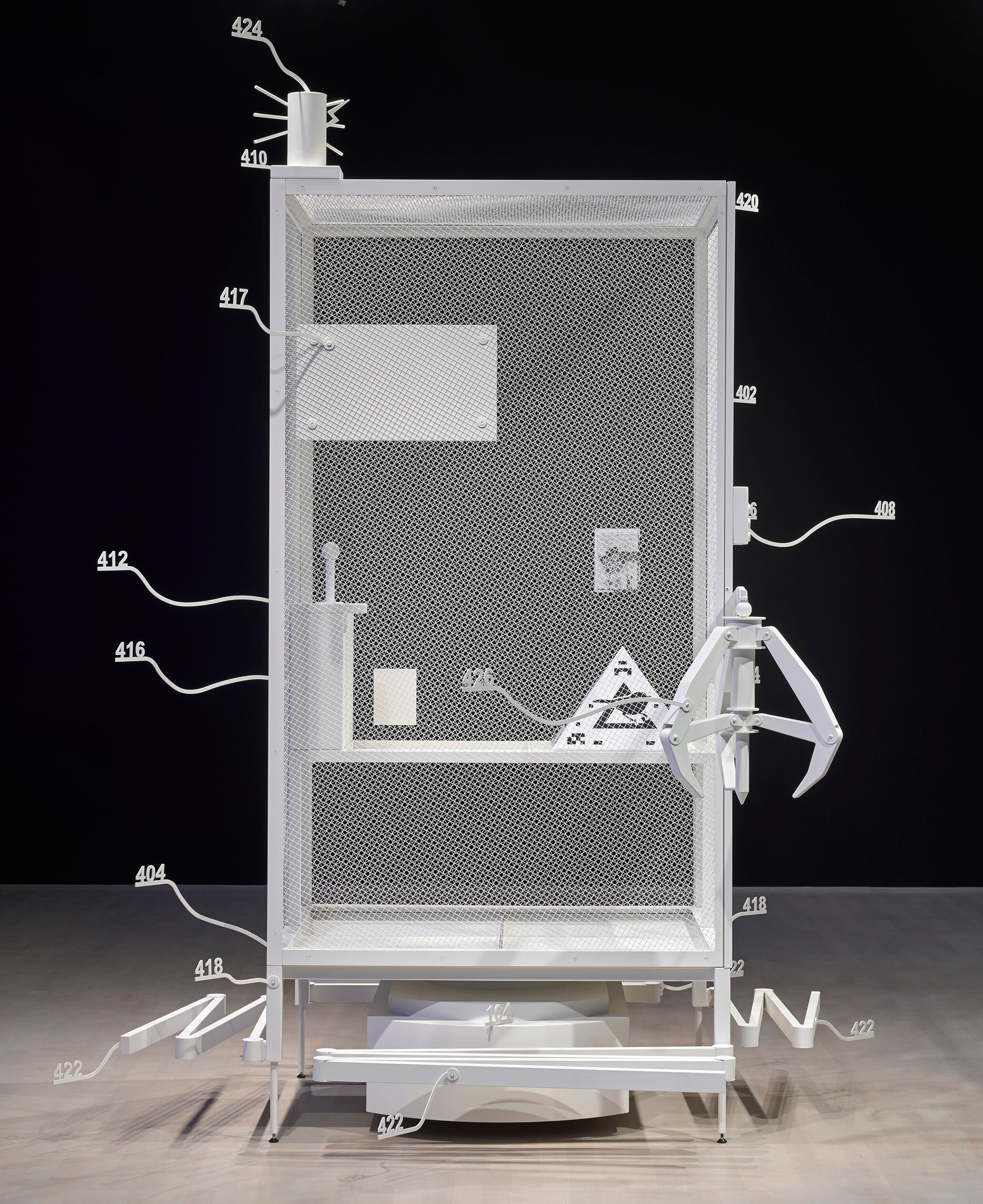 Amazon worker cage patent drawing as virtual Aquatic Warbler cage (US 9,280,157 B2: “System and method for transporting personnel within an active workspace”, 2016)