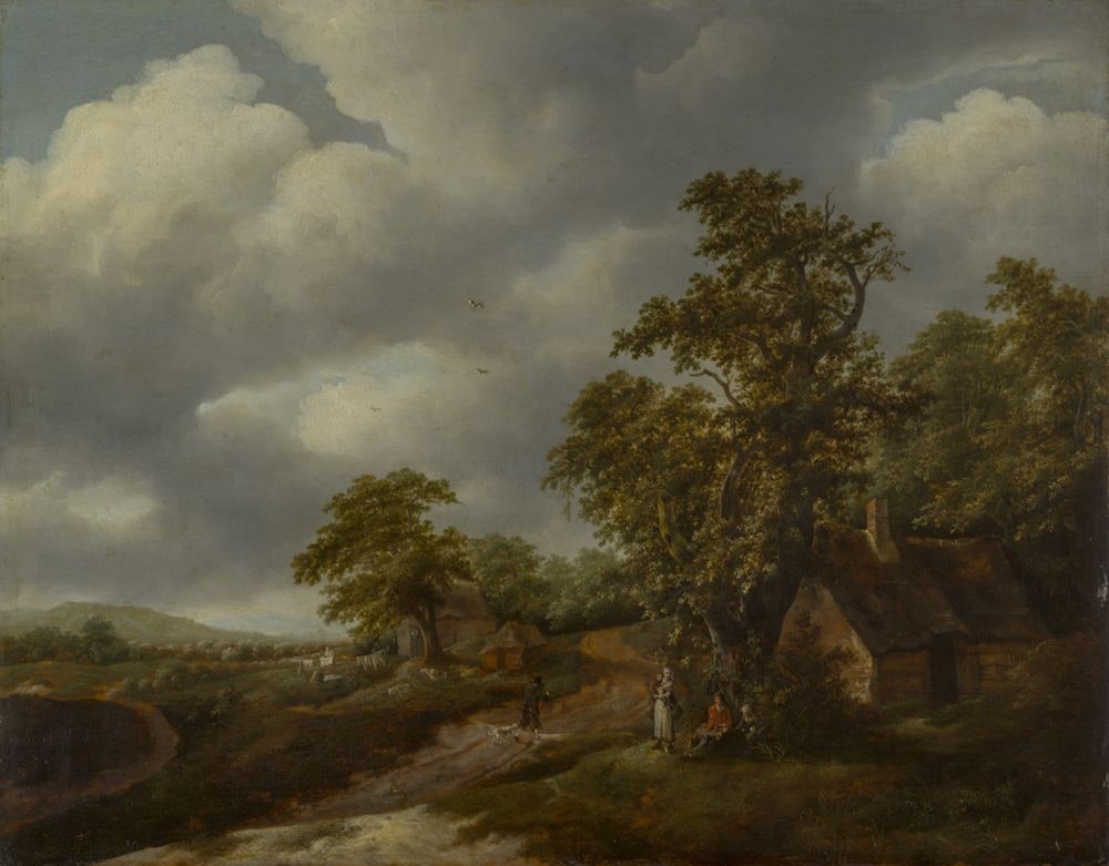 Waldige Landschaft mit Häusern