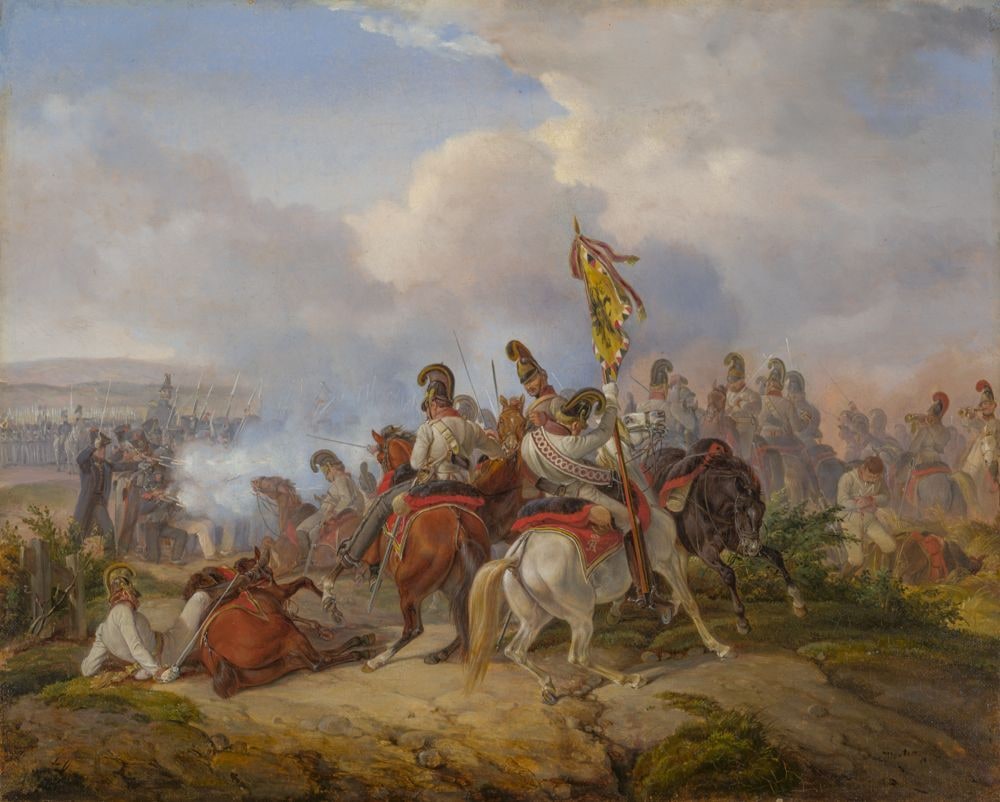 Kampf zwischen österreichischer Kavallerie und französischer Infanterie