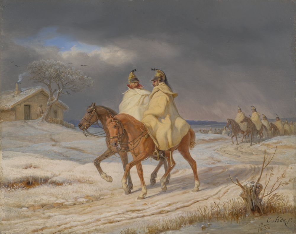 Französische Dragoner in Winterlandschaft