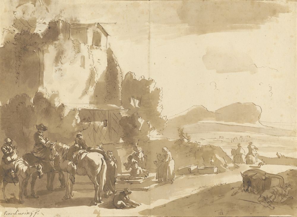 Italienische Landschaft mit Landleuten