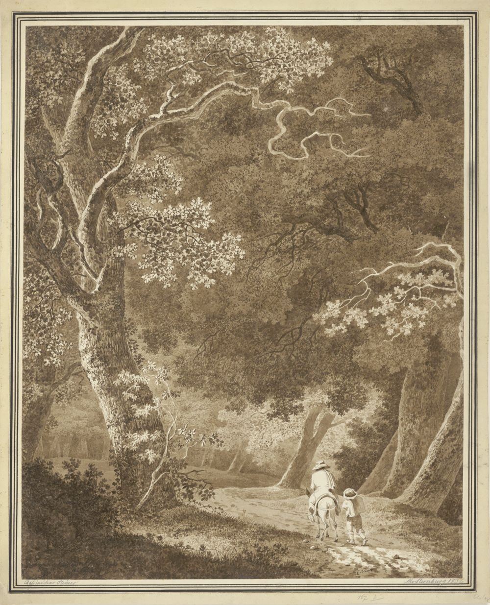 Waldlandschaft mit Reiter und Kind