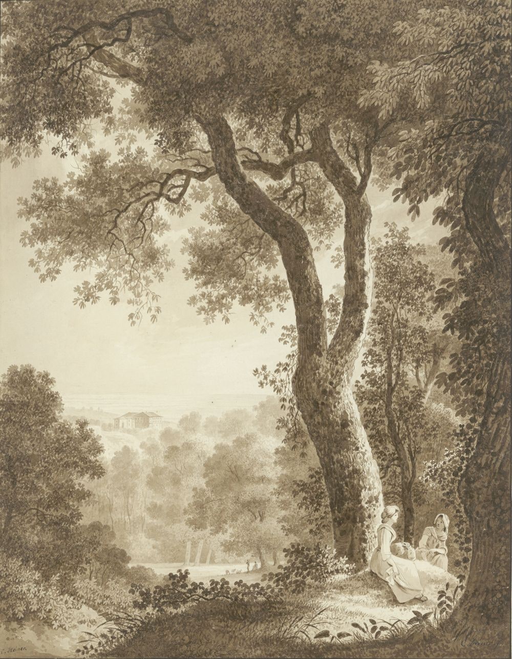 Landschaft mit Frauengruppe unter einem Baum