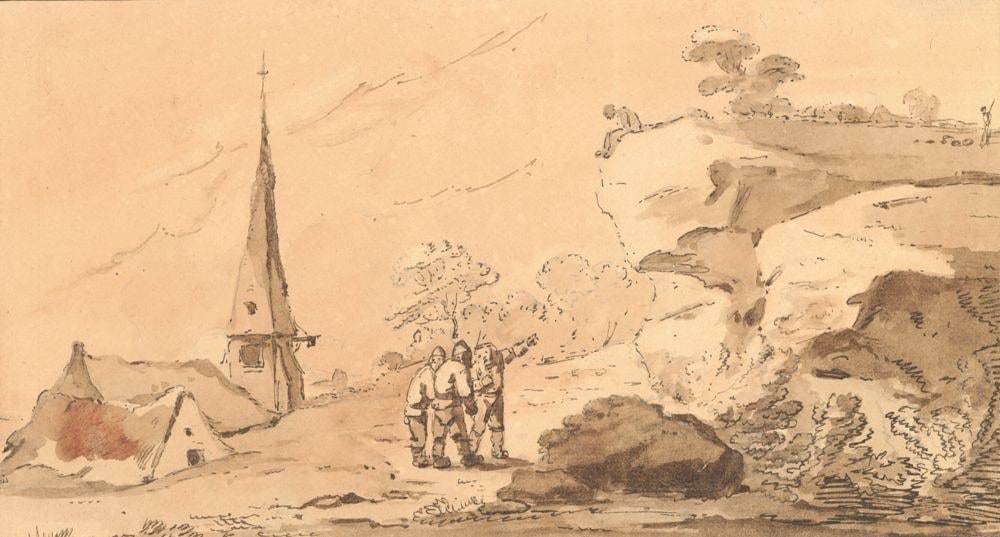 Berglandschaft mit drei Bauern