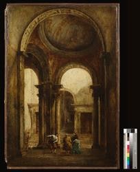 Veduta di atrio e scala di un palazzo