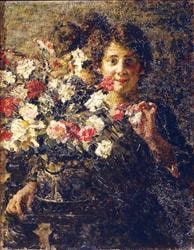 Ritratto di donna con vaso di fiori