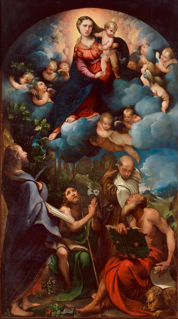 La Madonna col Bambino in gloria e angeli Caccia