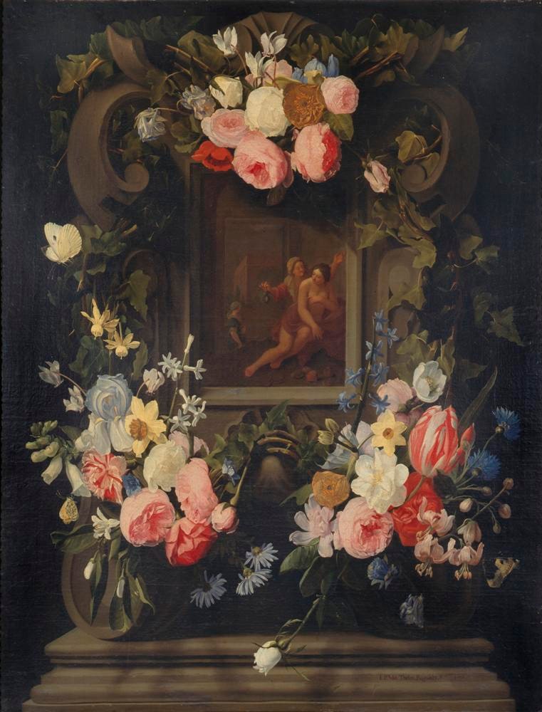 Ghirlanda di fiori con Vertumno e Pomona