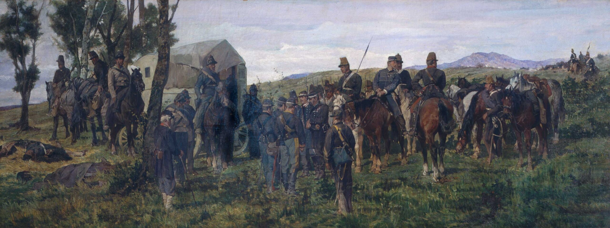Episodio della battaglia di Custoza. Il principe Amedeo, ferito, viene accompagnato all'ambulanza