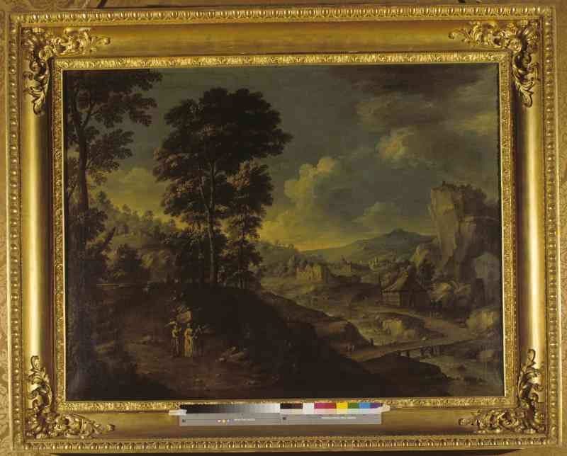 Paesaggio con ponte e figure