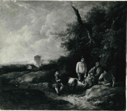 Paesaggio con uomini e capra