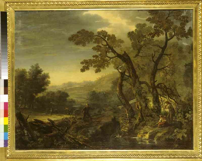Paesaggio con contadini presso un ruscello