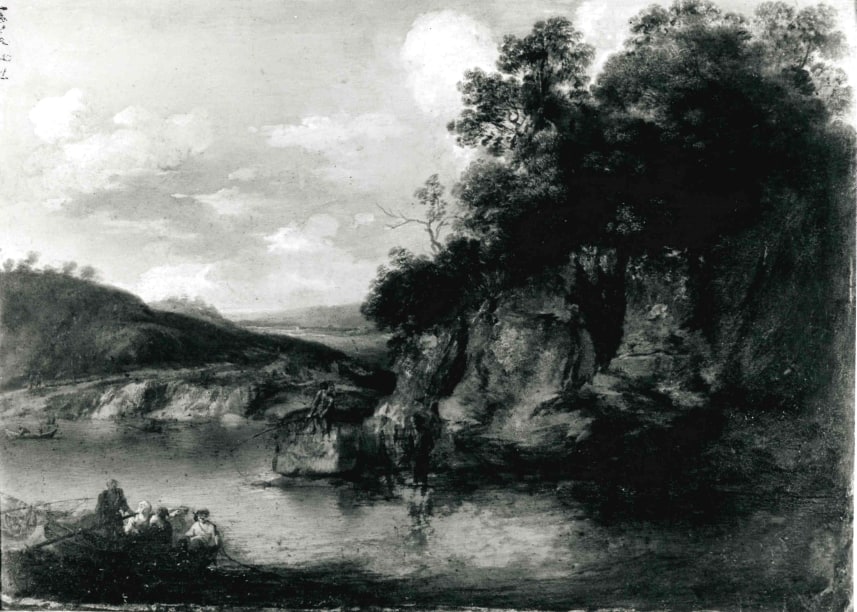 Paesaggio con pescatori e rocce