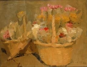 Manden met bloemen en juk