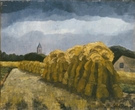 Landschap met korenschoven