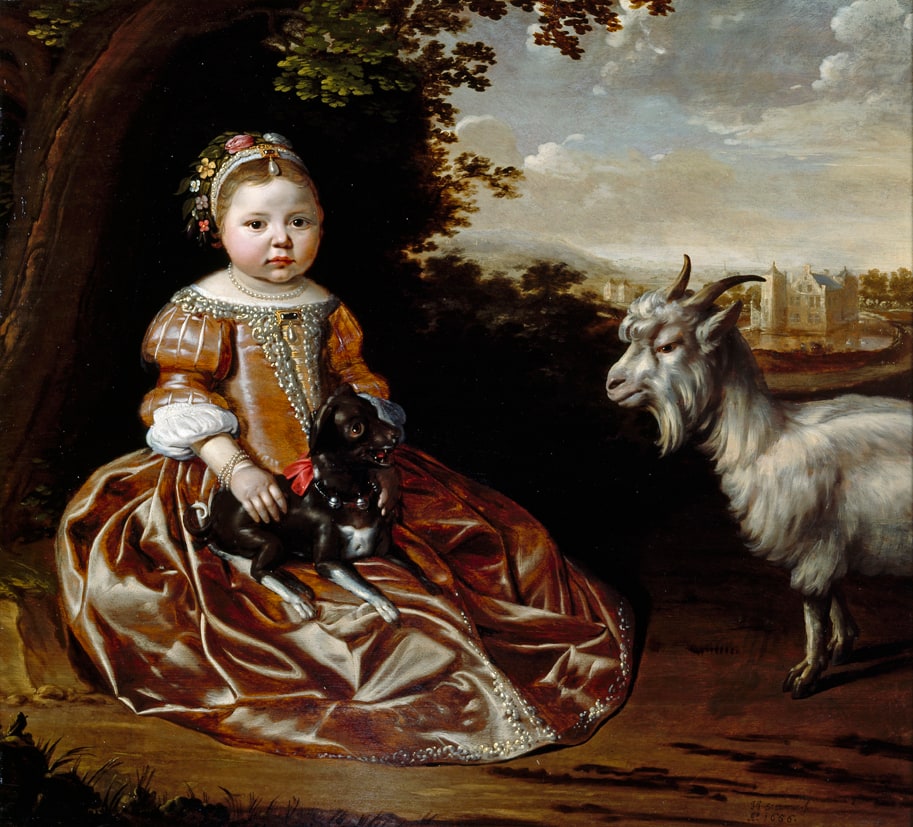 Meisje met hond en geit