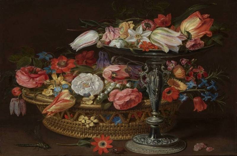 Flowers in a Basket and on a Silver Tazza
