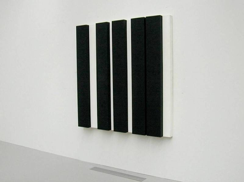Kinetic Object, 5 Black Rectangles on White