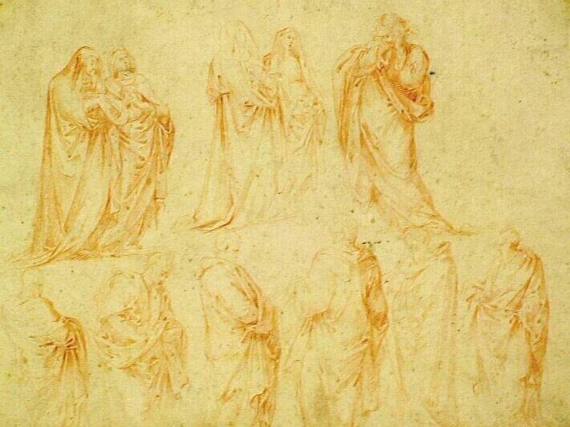 Two rows of figures of a Crucifixion or Lamentation