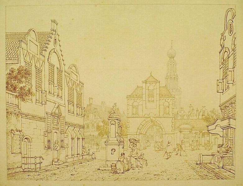 View of a Town Square with a Pump and Figures