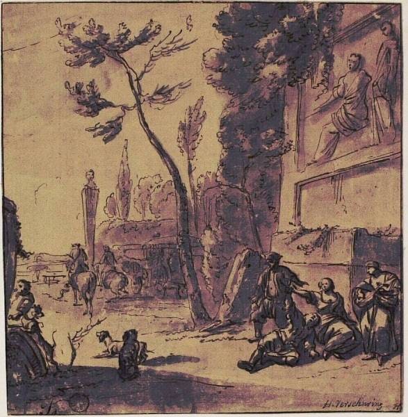 Figures and a Carriage at the Entrance to an Estate
